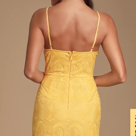 For sale ! Lulus Yellow Embroidered Spaghetti Strap Lace Knee Length Dress - Picture 3 of 4